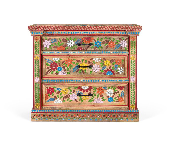 GINER Y COLOMER Commode à 3 tiroirs en bois de manguier multicolore